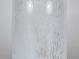 un vase en verre orné d'un motif blanc à l'intérieur