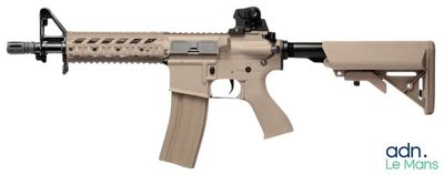 a close up of a rifle on a white background