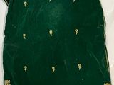 an image of a green dress with gold embroiderys on it