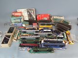 a lot of toy trains sitting on a table