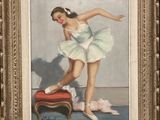 tableau représentant une femme vêtue d'un tutu blanc, assise sur une chaise rouge