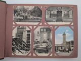an old photo of a book with pictures of people and buildings