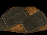 a black and brown piece of art on a black background