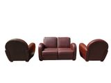 three pieces of brown leather furniture on a white background