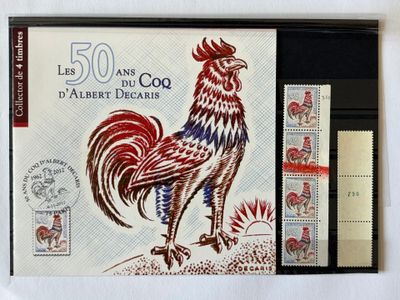 une photo d'un timbre sur lequel figure un coq