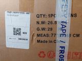 a cardboard box with a label on it and a sticker on it