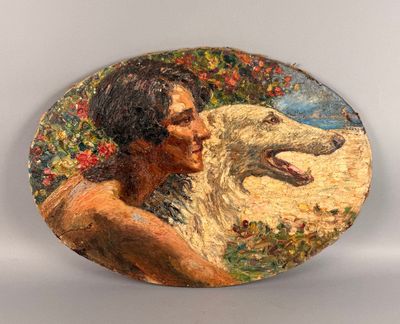 A PAVEC ? - Profil de jeune femme au lévrier, huile sur toil… - Photo 1