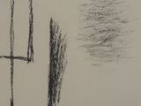 a black and white drawing of a chair and a window