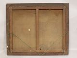 an old picture of a window with a wooden frame on the wall