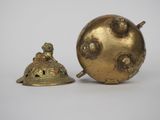 pair of antique brass figurines of a lady and child