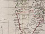 an old map of south africa with a red line in the middle