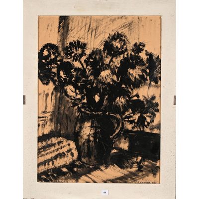 une image d'une peinture de fleurs dans un vase sur une table
