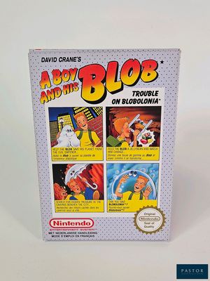 une image d'une boîte de la Nintendo Game Boy intitulée « A Boy and His Blob »
