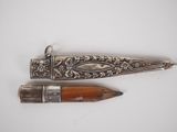 pair of antique silver plated and wood handled pen and pencil