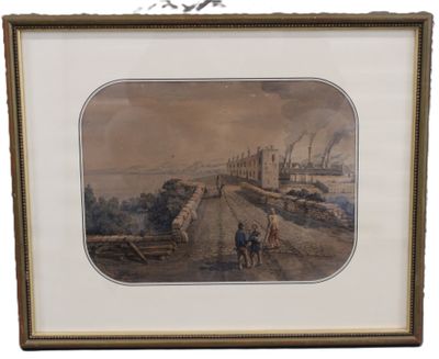 painting of a view of a city with people and a horse drawn carriage