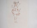 a drawing of a woman in a dress and hat