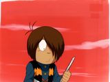 cartoon picture of a boy holding a knife and a knife in his hand