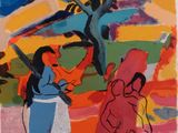an image of a painting of two women and a child