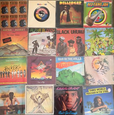 a lot of different records on the wall