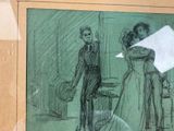 a drawing of a man and a woman standing in a room