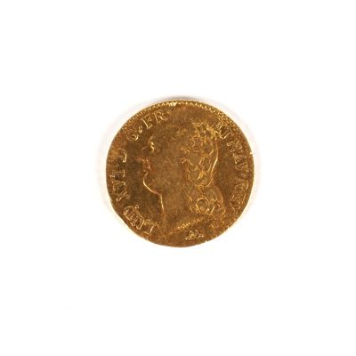 gros plan d'une pièce d'or sur une surface blanche