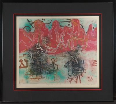framed and matted print of a painting of graffiti on a wall
