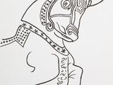 an ink drawing of a bull wearing a helmet and a scarf