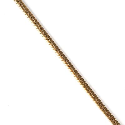 a close up of a gold chain on a white background