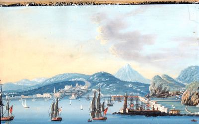 une image d'une peinture de bateaux dans l'eau