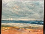 peinture représentant des voiliers en mer par temps nuageux