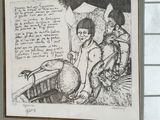 a drawing of a man and a woman sitting on a bench