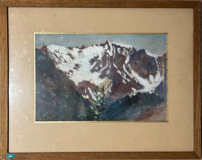 une photo d'un tableau représentant une chaîne de montagnes