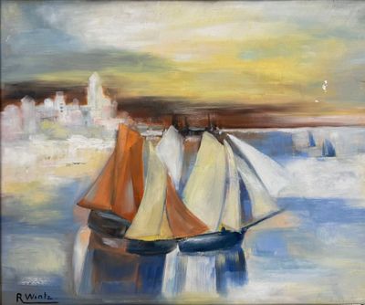 Raymond WINTZ (1913-2003) Thoniers et voiliers en mer Huile …