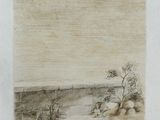 an image of a drawing of a landscape with trees in the foreground