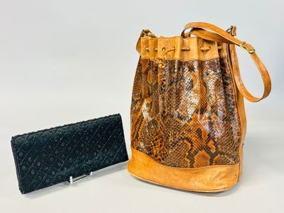 snake skin handbag and wallet on white background with white background