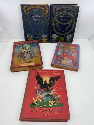 three books are sitting on a white surface with a white background