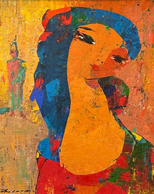 Igor TCHOLARIA (1959) Jeune femme aux cheveux bleus, huile s…