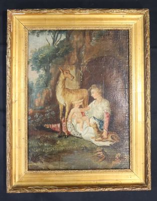 École du XVIIIe siècle Téléphe allaité par une biche (?)