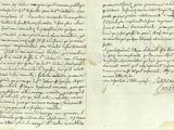 un vieux manuscrit comportant des inscriptions et l'image d'un oiseau