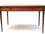 an image of a wooden table with two drawers on it