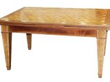 a wooden table with a wooden top on a white background