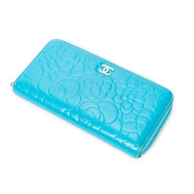 chanel zip around wallet in turquoise