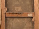 an image of a painting of a wooden frame with a label on it