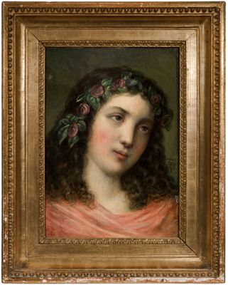 a painting of a woman with a wreath of flowers on her head