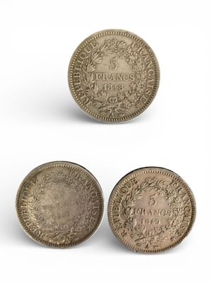 FRANCE. 3 Pièces de 5 francs argent "Hercule-IIe République"… - Photo 1
