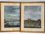 two paintings of a view of a city and a river