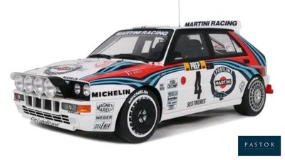 the model car is white and red with a blue stripe on it