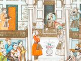 a painting of a group of people standing in a room