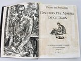 an open book with a drawing of a man sitting on a bench