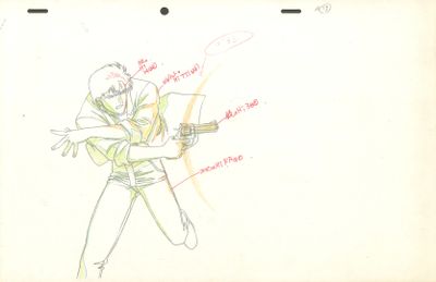 dessin représentant un homme tenant un pistolet dans la main droite